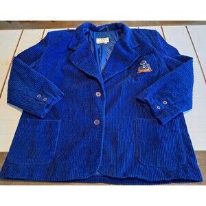 VTG Corduroy Blue 2 Button Blazer By Cover Works Dragon Fly Patch Women's 18/20